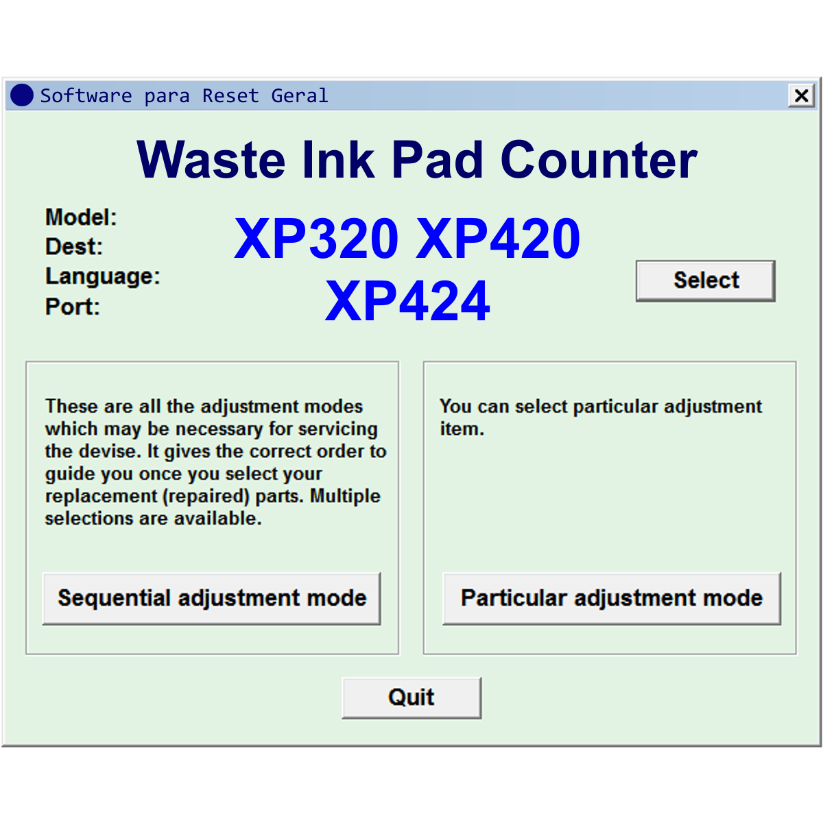 Epson XP-320, XP-420 e XP-424 | Software para Reset e Ajustes