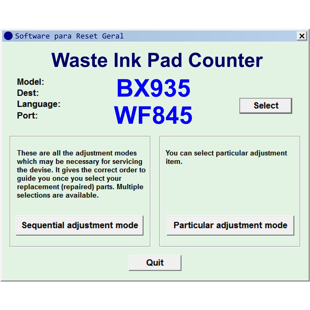 Epson BX935 WF845 - Software de Ajuste e Reset Epson - Printer Service Adjustment Software and Reset Software