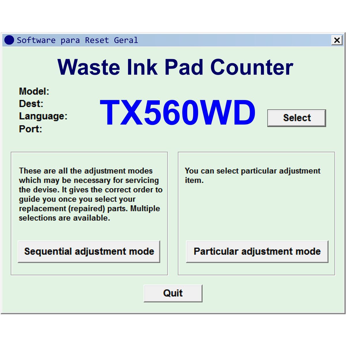 Epson TX560WD - Software de Ajuste e Reset Epson / Printer Adjustment Software and Reset Software