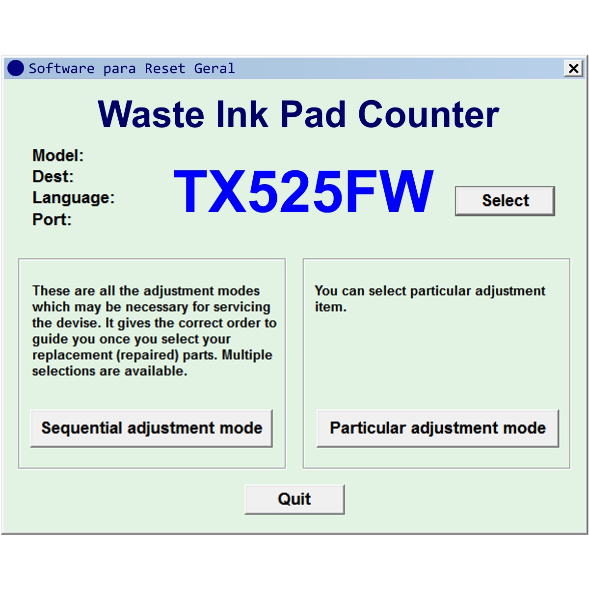 Epson TX525FW - Software de Ajuste e Reset Epson / Printer Adjustment Software and Reset Software