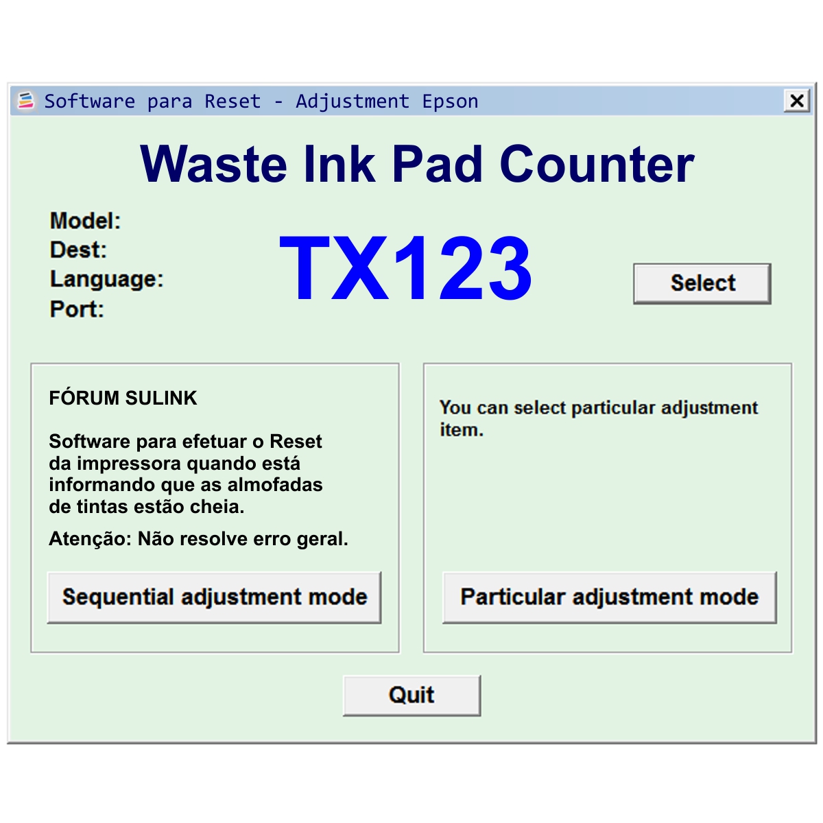 Epson TX123 | Software para Ajustes e Reset das Almofadas