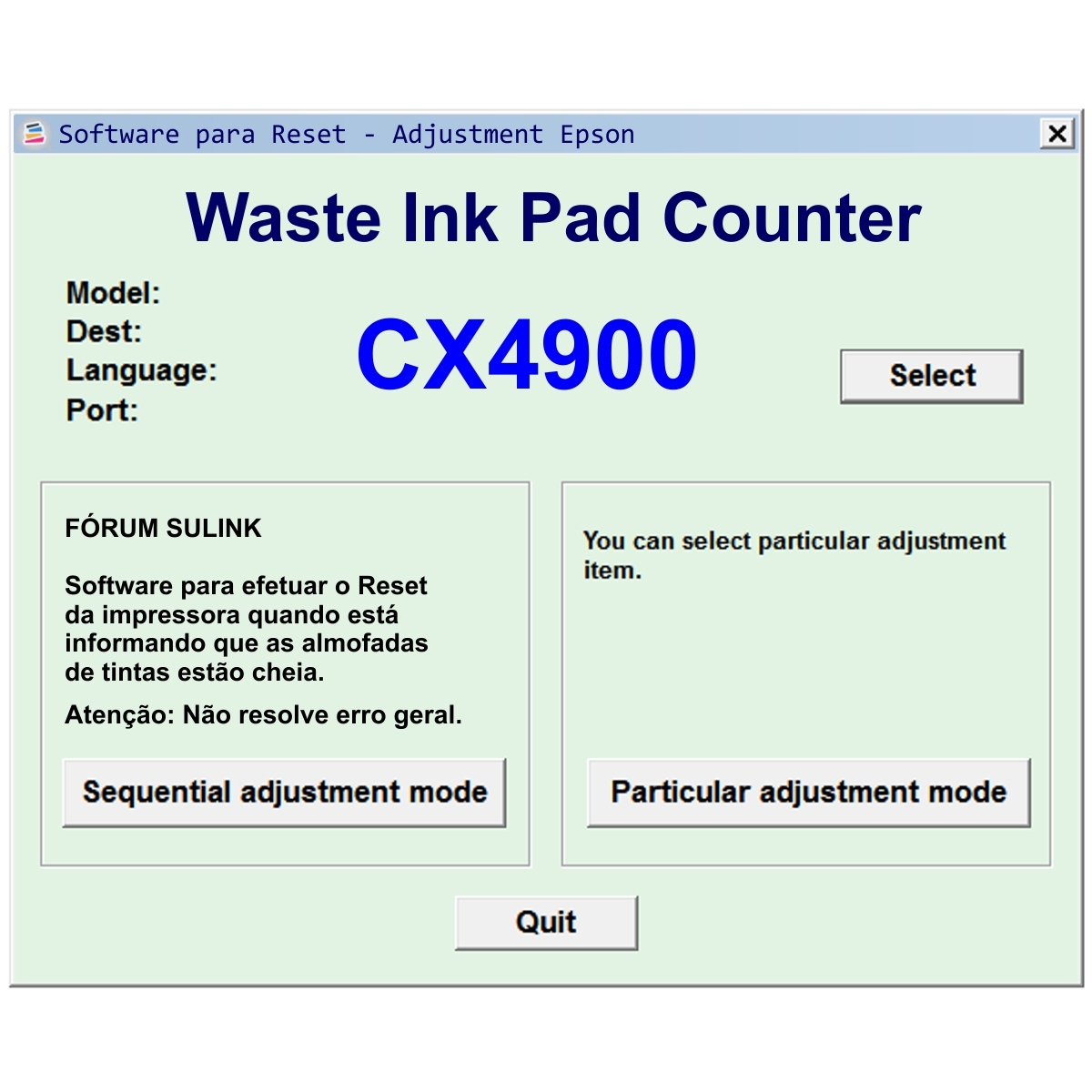 Epson CX4900 - Software de Ajuste e Reset Epson - Printer Service Adjustment Software and Reset Software