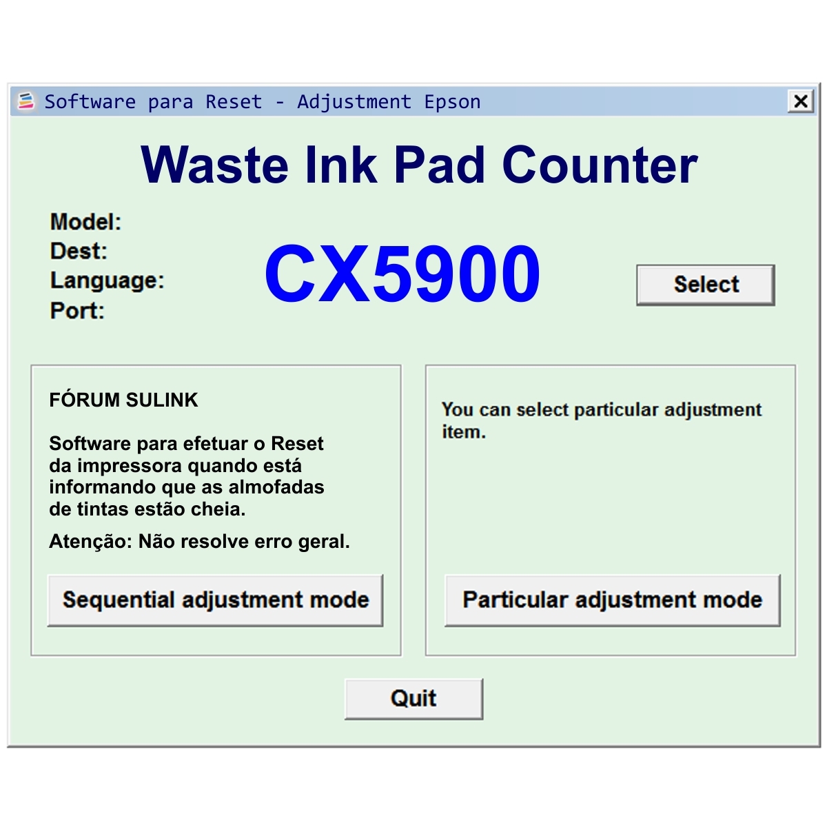 Epson CX5900 - Software de Ajuste e Reset Epson - Printer Service Adjustment Software and Reset Software